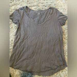 American Eagle Outfitters Women's Charcoal V-Neck Short Sleeve Tee